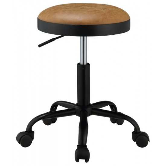 ACME Ouray Adjustable Stool w/Swivel (Set-2), Vintage Caramel PU & Black