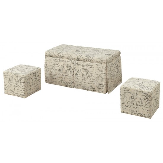 ACME Delana 3Pc Pk Bench & Ottomans, Pattern Fabric