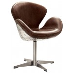 ACME Brancaster Accent Chair w/Swivel (1Pc), Retro Brown Top Grain Leather & Aluminum, 22" Seat Height