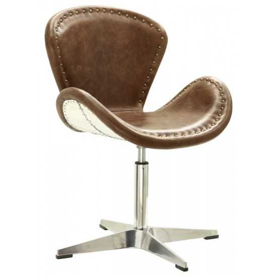 ACME Brancaster Accent Chair w/Swivel (1Pc), Retro Brown Top Grain Leather & Aluminum, 22" Seat Height