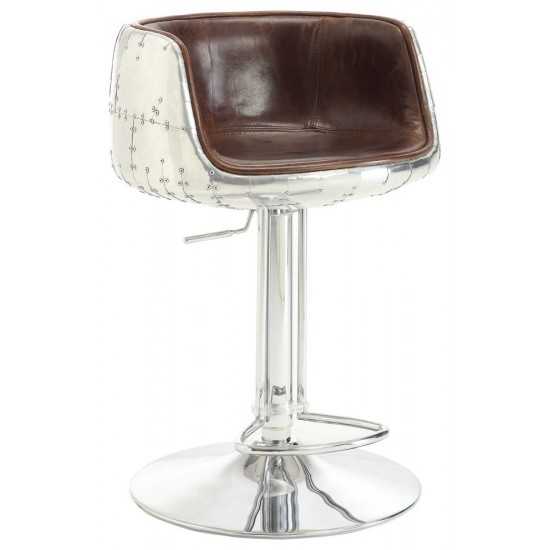 ACME Brancaster Adjustable Stool w/Swivel (1Pc), Vintage Brown Top Grain Leather & Aluminum, 24"~34" Seat Height