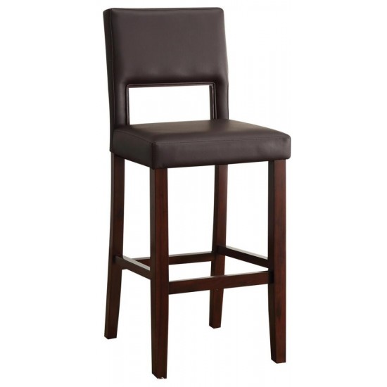 ACME Reiko Bar Chair (1Pc), Black PU & Espresso, 30" Seat Height