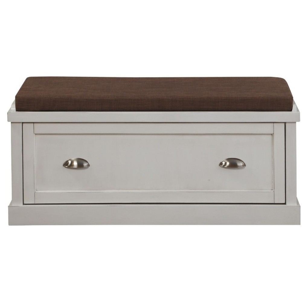 ACME Aislins Bench w/Storage, Fabric & White Washed