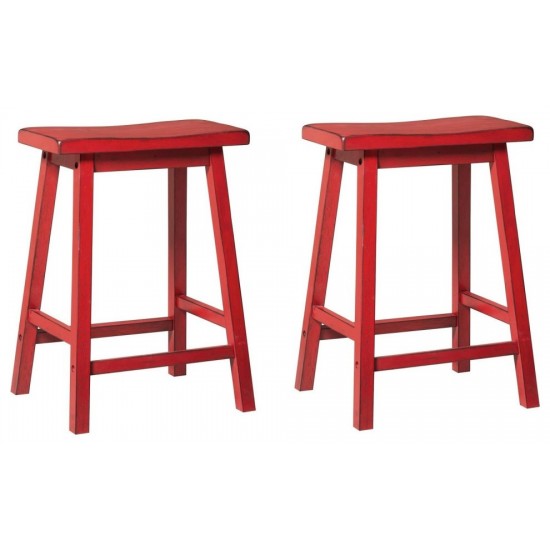 ACME Gaucho Counter Height Stool (Set-2), Antique Red, 24" Seat Height