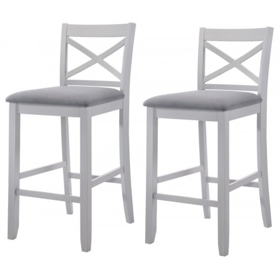 ACME Tobie Bar Chair (Set-2), Fabric & White, 30" Seat Height