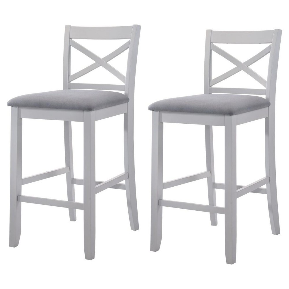 ACME Tobie Bar Chair (Set-2), Fabric & White, 30" Seat Height