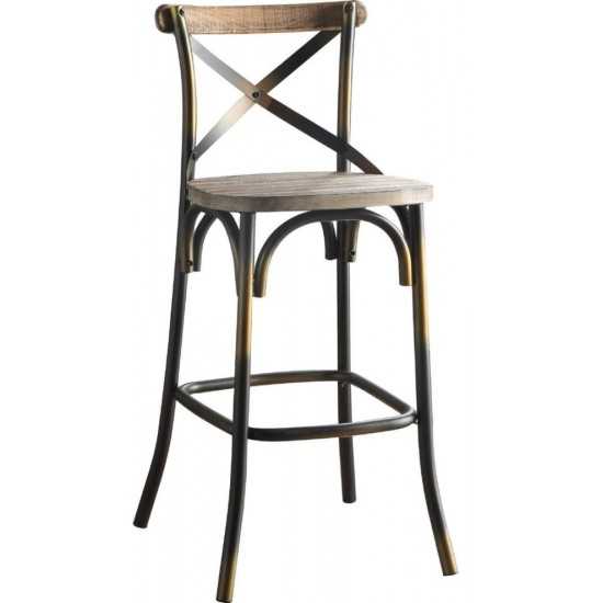 ACME Zaire Bar Chair (1Pc), Antique Copper & Antique Oak, 29" Seat Height