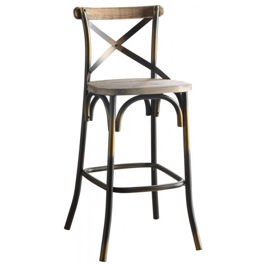 ACME Zaire Bar Chair (1Pc), Antique Copper & Antique Oak, 29" Seat Height