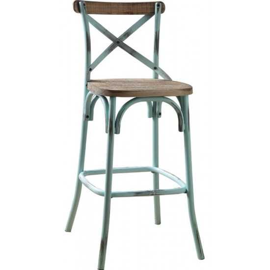 ACME Zaire Bar Chair (1Pc), Antique Turquoise & Antique Oak, 29" Seat Height