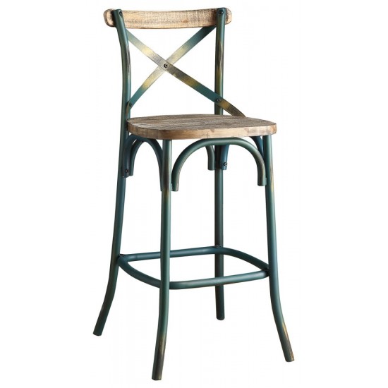 ACME Zaire Bar Chair (1Pc), Antique Turquoise & Antique Oak, 29" Seat Height