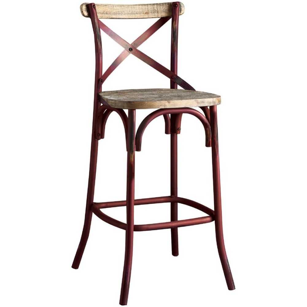 ACME Zaire Bar Chair (1Pc), Antique Red & Antique Oak, 29" Seat Height