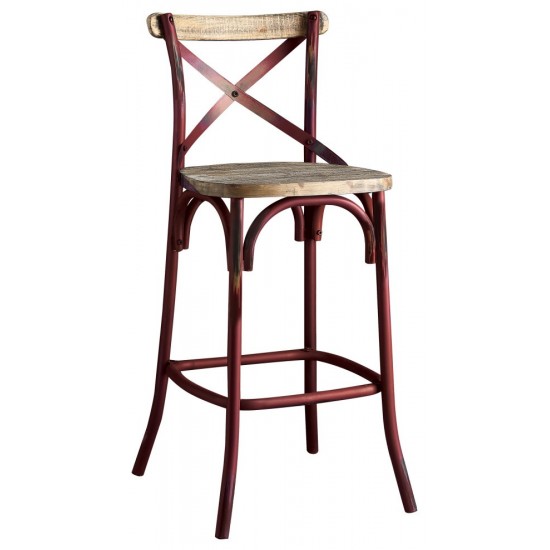 ACME Zaire Bar Chair (1Pc), Antique Red & Antique Oak, 29" Seat Height