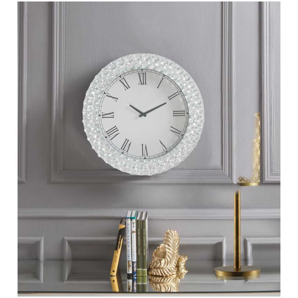 ACME Lantana Wall Clock, Mirrored & Faux Crystals