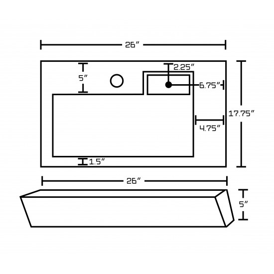 26-in. W Wall Mount White Vessel For 1 Hole Center Drilling