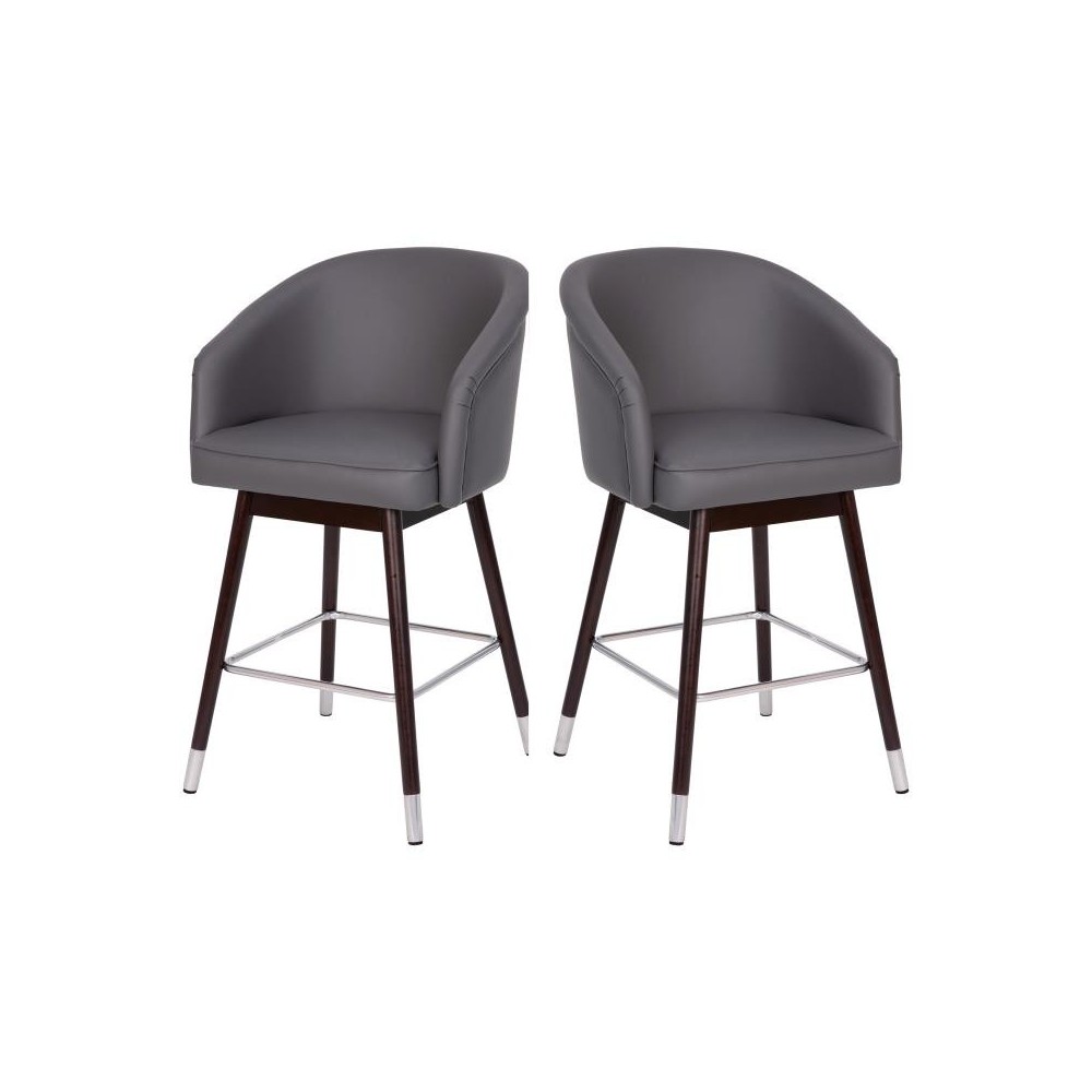 Flash Furniture Margo 2PK Gray Leather 26" Barstool 2-AY-1928-26-GY-GG