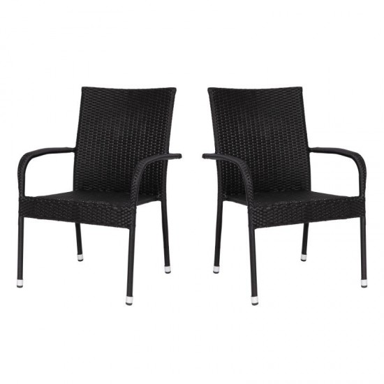 Flash Furniture Maxim 2PK Black Patio ArmChair 2-TW-3WBE073-BK-GG