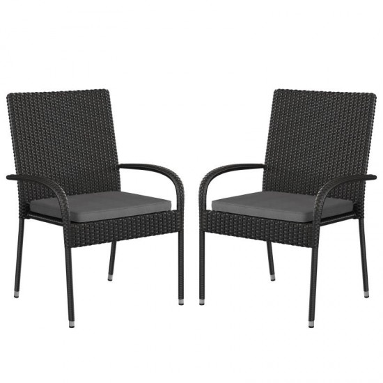 Flash Furniture Maxim 2PK Black Patio Chair 2-TW-3WBE073-CU01GY-BK-GG