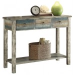 ACME Glancio Console Table, Antique White & Teal