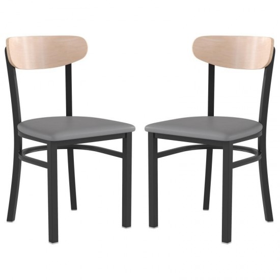 Flash Furniture Wright 2PK Gray Vinyl/Wood Chair 2-XU-DG6V5GYV-NAT-GG