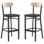 Flash Furniture Wright 2PK Black Vinyl/Wood Barstool 2-XU-DG6V6BV-NAT-GG