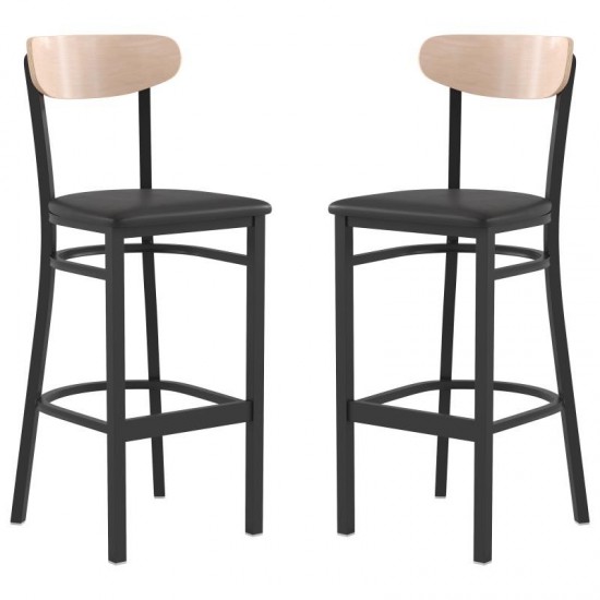 Flash Furniture Wright 2PK Black Vinyl/Wood Barstool 2-XU-DG6V6BV-NAT-GG