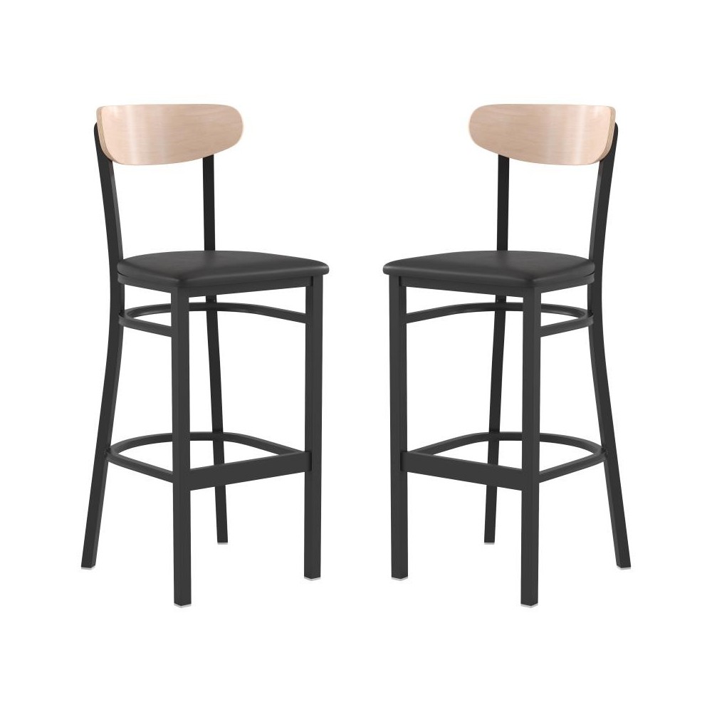 Flash Furniture Wright 2PK Black Vinyl/Wood Barstool 2-XU-DG6V6BV-NAT-GG