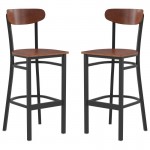 Flash Furniture Wright 2PK Walnut Metal & Wood Stool 2-XU-DG6V6B-WAL-GG