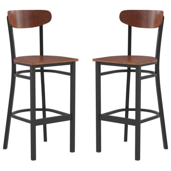 Flash Furniture Wright 2PK Walnut Metal & Wood Stool 2-XU-DG6V6B-WAL-GG