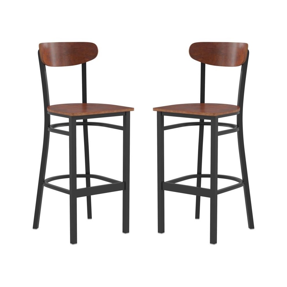 Flash Furniture Wright 2PK Walnut Metal & Wood Stool 2-XU-DG6V6B-WAL-GG