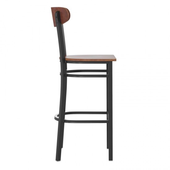 Flash Furniture Wright 2PK Walnut Metal & Wood Stool 2-XU-DG6V6B-WAL-GG