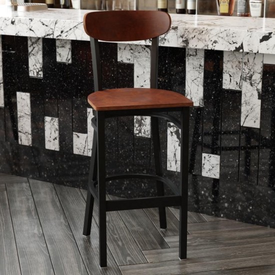 Flash Furniture Wright 2PK Walnut Metal & Wood Stool 2-XU-DG6V6B-WAL-GG
