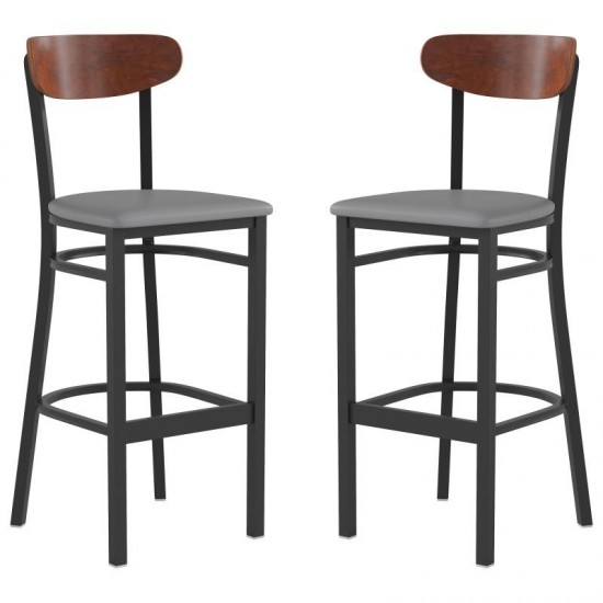 Flash Furniture Wright 2PK Gray Vinyl/Wood Barstool 2-XU-DG6V6GYV-WAL-GG