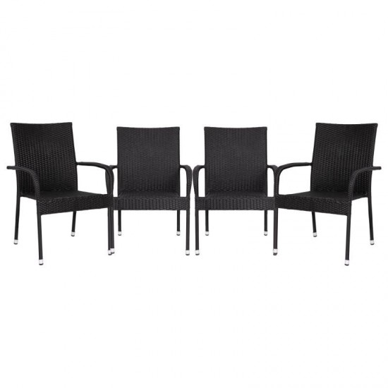 Flash Furniture Maxim 4PK Black Patio ArmChair 4-TW-3WBE073-BK-GG