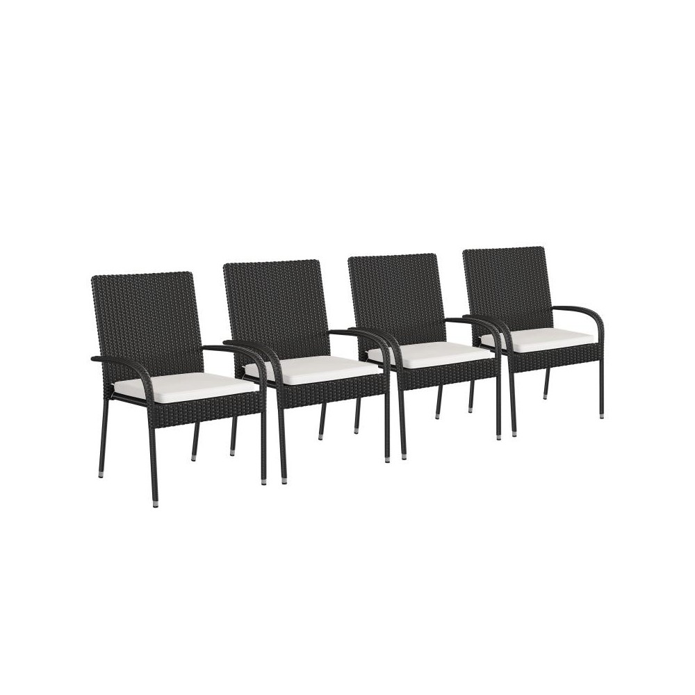 Flash Furniture Maxim 4PK Black Patio Chair 4-TW-3WBE073-CU01CR-BK-GG