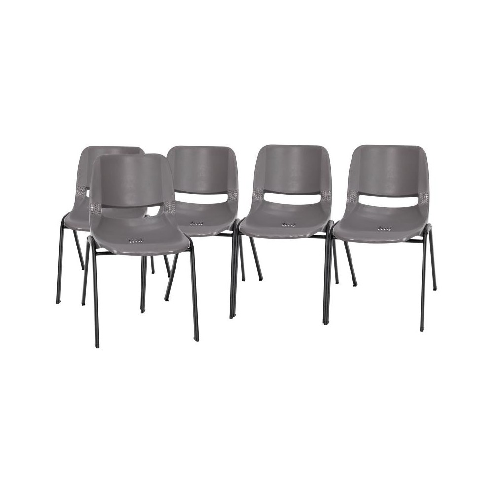 Flash Furniture HERCULES Series 5PK Gray/Black Stack Chair 5-RUT-16-PDR-GY-GG Flash Furniture HERCULES Series 5PK Gray/Black Stack Chair 5-RUT-16-PDR-GY-GG