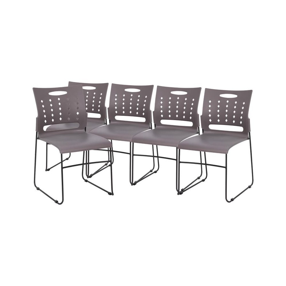 Flash Furniture HERCULES Series 5 PK Gray Plastic Stack Chair 5-RUT-2-GY-BK-GG