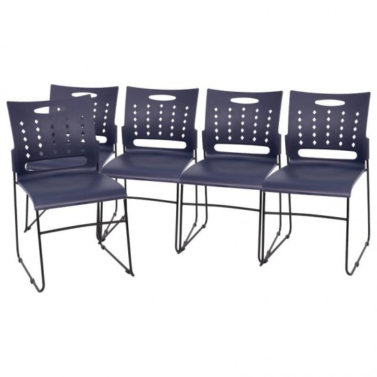 Flash Furniture HERCULES Series 5 PK Navy Plastic Stack Chair 5-RUT-2-NVY-BK-GG