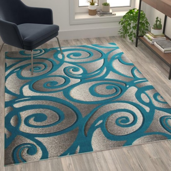 Flash Furniture Willow Collection Turquoise 5' x 7' Area Rug ACD-RG241-57-TQ-GG