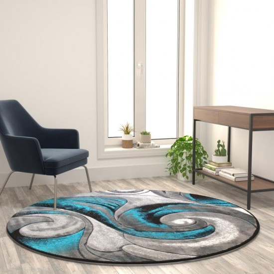 Flash Furniture Tellus Collection Turquoise 6x6 Wave Area Rug ACD-RG410-66-TQ-GG