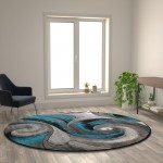 Flash Furniture Tellus Collection Turquoise 8x8 Wave Area Rug ACD-RG410-88-TQ-GG