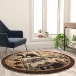 Flash Furniture Vale Collection 6x6 Brown Wildlife Area Rug ACD-RGL362-66-BG-GG