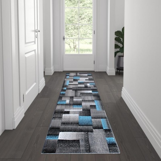 Flash Furniture Elio Collection 2x7 Blue Block Area Rug ACD-RGTRZ861-27-BL-GG