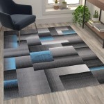 Flash Furniture Elio Collection 5x7 Blue Block Area Rug ACD-RGTRZ861-57-BL-GG