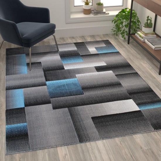 Flash Furniture Elio Collection 5x7 Blue Block Area Rug ACD-RGTRZ861-57-BL-GG