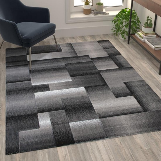 Flash Furniture Elio Collection 5x7 Gray Block Area Rug ACD-RGTRZ861-57-GY-GG