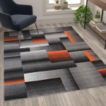 Flash Furniture Elio Collection 5x7 Orange Block Area Rug ACD-RGTRZ861-57-OR-GG