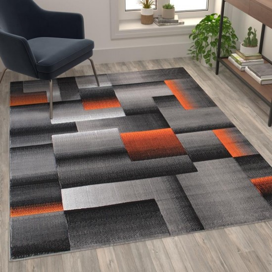 Flash Furniture Elio Collection 5x7 Orange Block Area Rug ACD-RGTRZ861-57-OR-GG