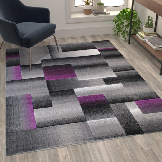 Flash Furniture Elio Collection 5x7 Purple Block Area Rug ACD-RGTRZ861-57-PU-GG