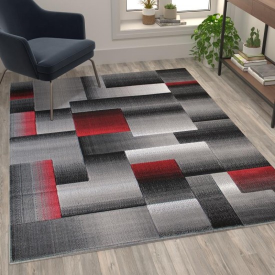 Flash Furniture Elio Collection 5x7 Red Block Area Rug ACD-RGTRZ861-57-RD-GG