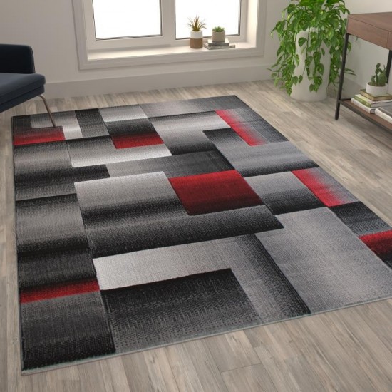 Flash Furniture Elio Collection 6x9 Red Block Area Rug ACD-RGTRZ861-69-RD-GG